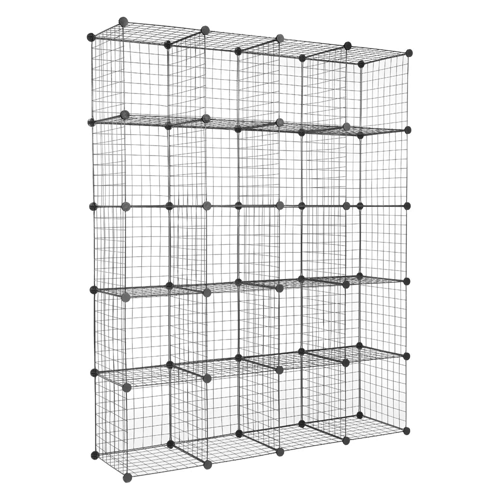 Bookcase Storage Cubbies Shelving Modular Grid Organizer Black Metal Unit 20-Cube
