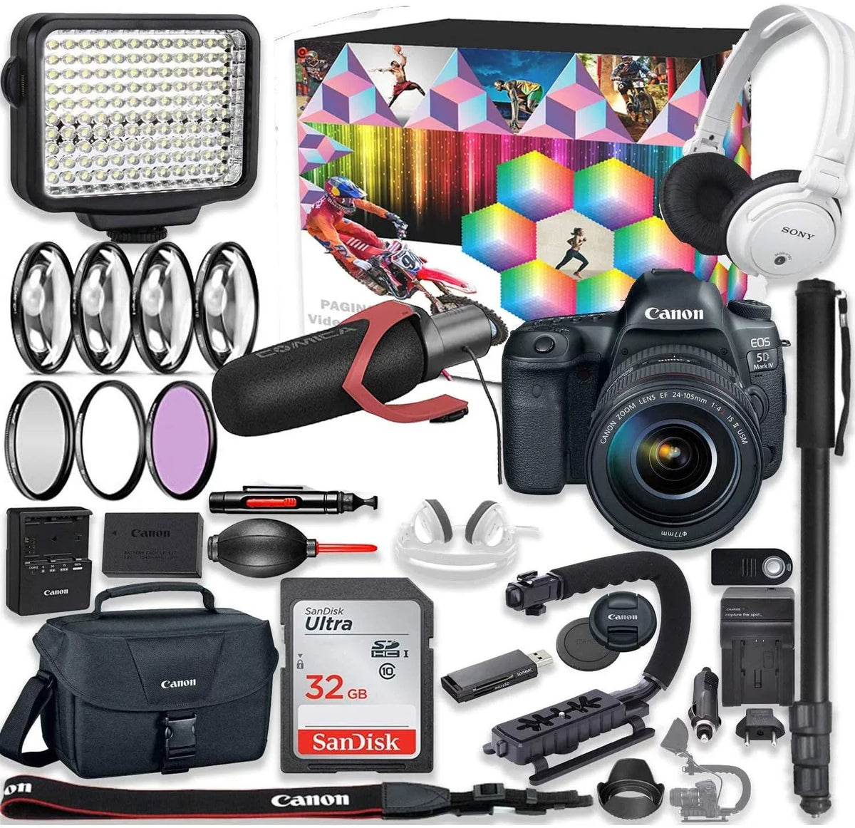 '+ Headphones w/Canon Bundle Monitor End + Video Creator Mark 24-105mm + Canon Series 5d Premium Monopod Kit 32gb Accessory Sony + Light + Memory f/4L Lens High Camera is Video