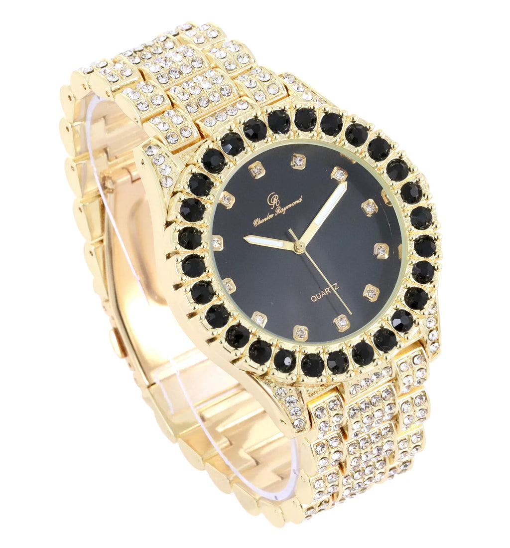 Charles Zig with Black on Matching and Blast! Gold Necklace Sets(ST10327DX Trim Necklace Rolly on Hip Raymond Sets Band with Out Bling'ed - Bling'ed Ice - Out Hop Looks Watch Zag Ice