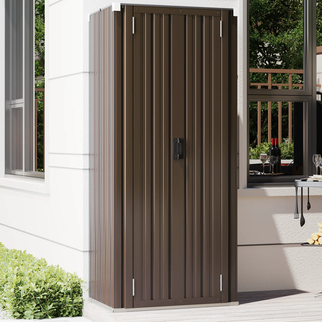 Metal Indoor for Garage& Shed Brown Cabinet Doors Outdoor/ Organizer Storage with Garden 70" in and Storage Shelves