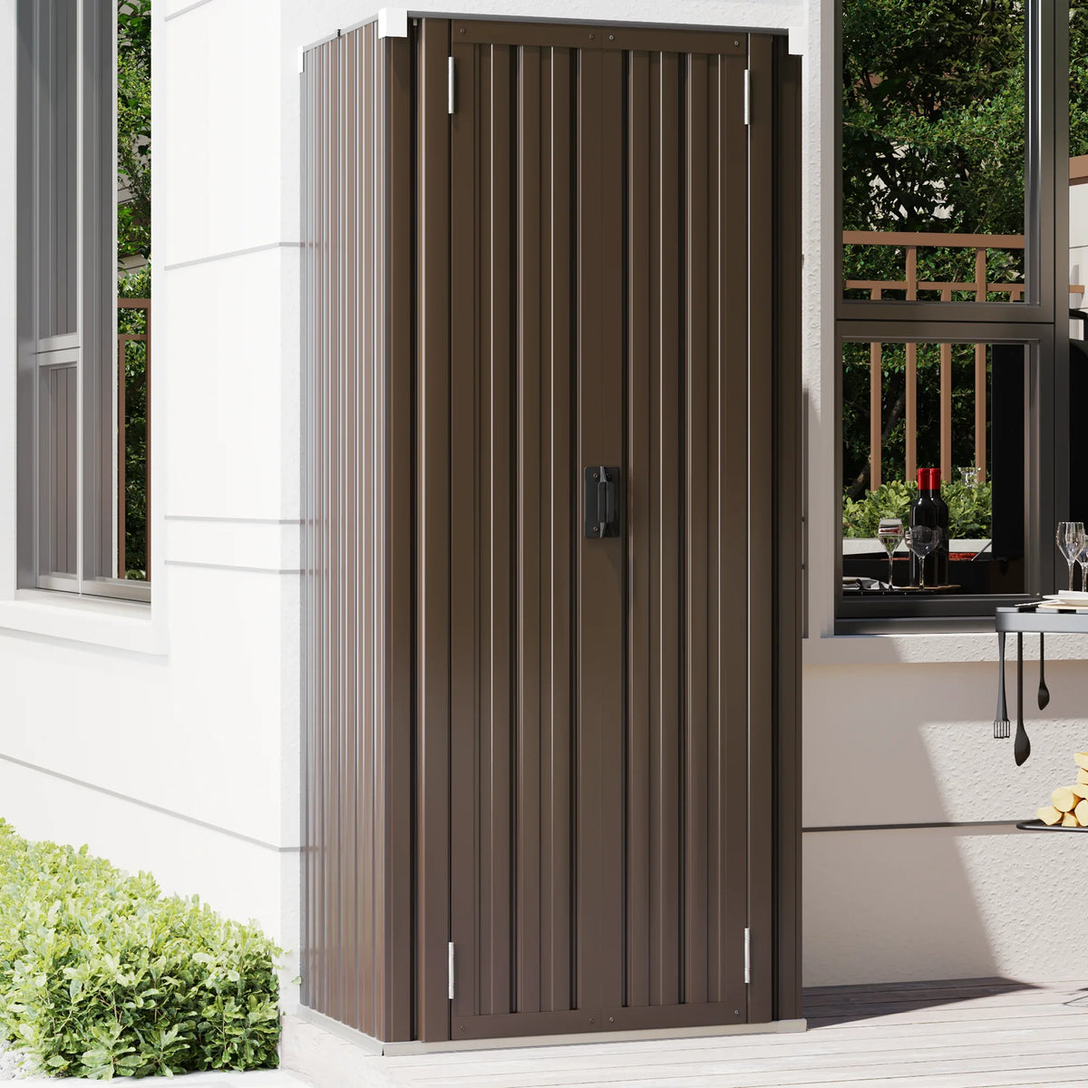 Metal Indoor for Garage& Shed Brown Cabinet Doors Outdoor/ Organizer Storage with Garden 70" in and Storage Shelves