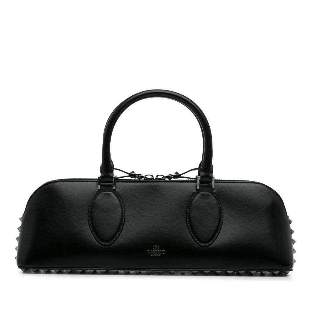 West Authenticated Calf (Good) Unisex East Black Valentino Rockstud Leather Satchel Pre-Owned