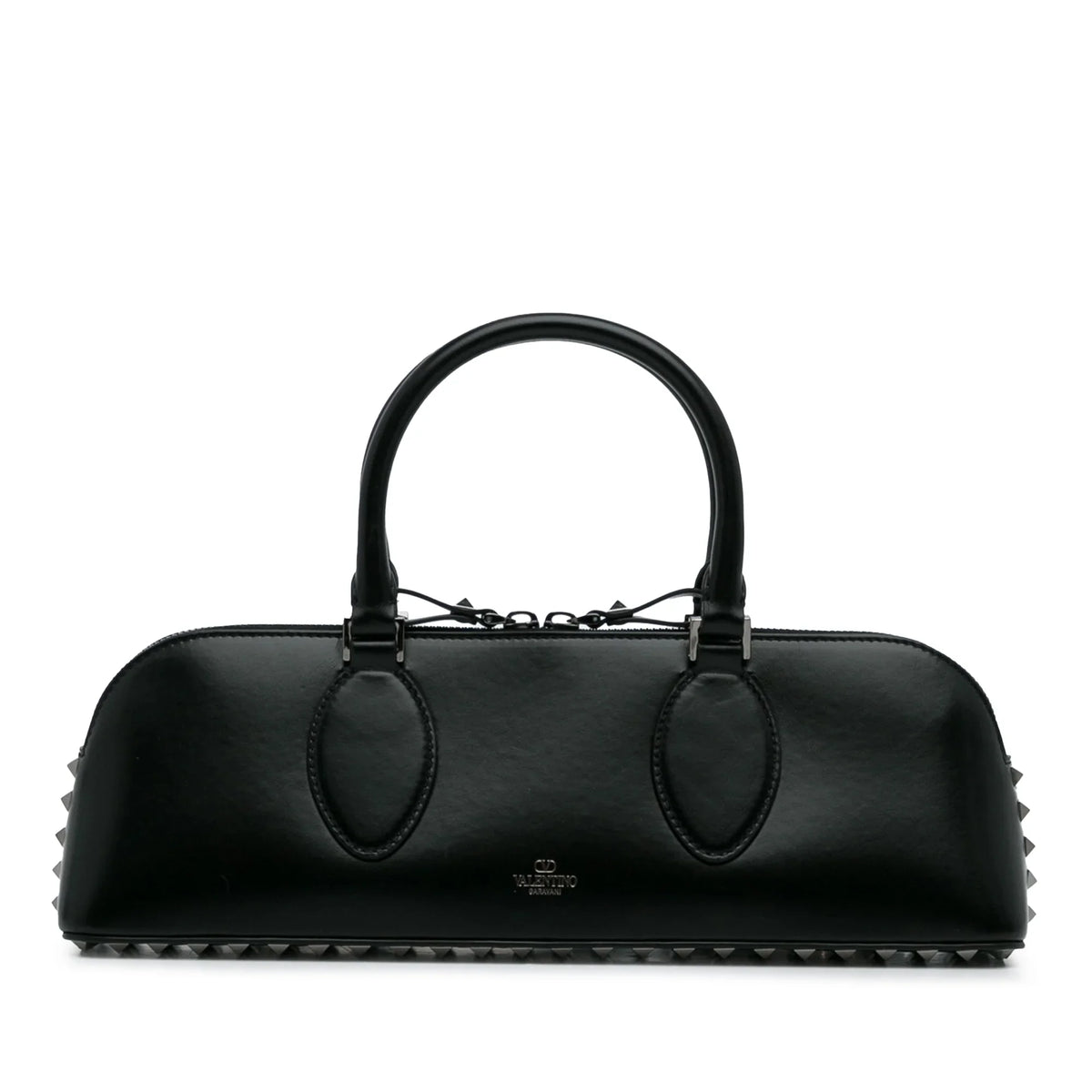West Authenticated Calf (Good) Unisex East Black Valentino Rockstud Leather Satchel Pre-Owned