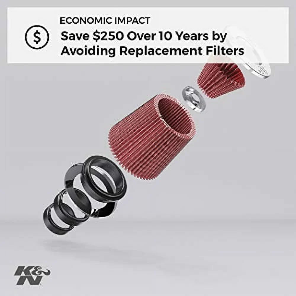 (127 Reusable: ; Tapered; in in 6 , Universal Washable Filter: 8.5 Air and Height; Base; Round in mm) (152 7.5 mm) 5 Top (191 Clamp-On (215.9 mm) K&N in mm) Flange Engine -1041
