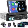 Retractable Function, Apple Auto Carplay Radio Link 7" Touchscreen Stereo Camera Player Car Video with Single Mirror Backup Android Bluetooth Universal 1 Podofo 12 Auto