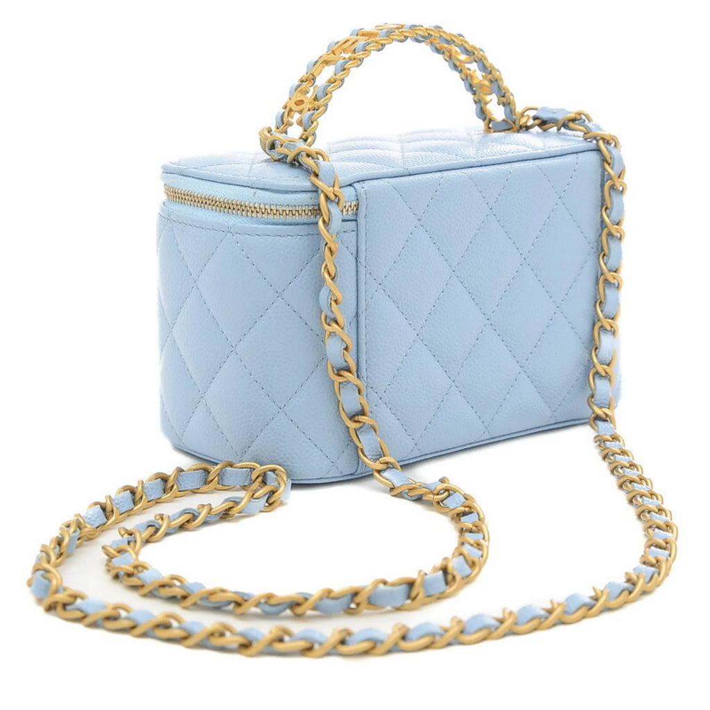 Blue Gold Pre-Owned Bag AP2805 Caviar Skin Logo Vanity (Good) Handle Shoulder Hardware Chanel