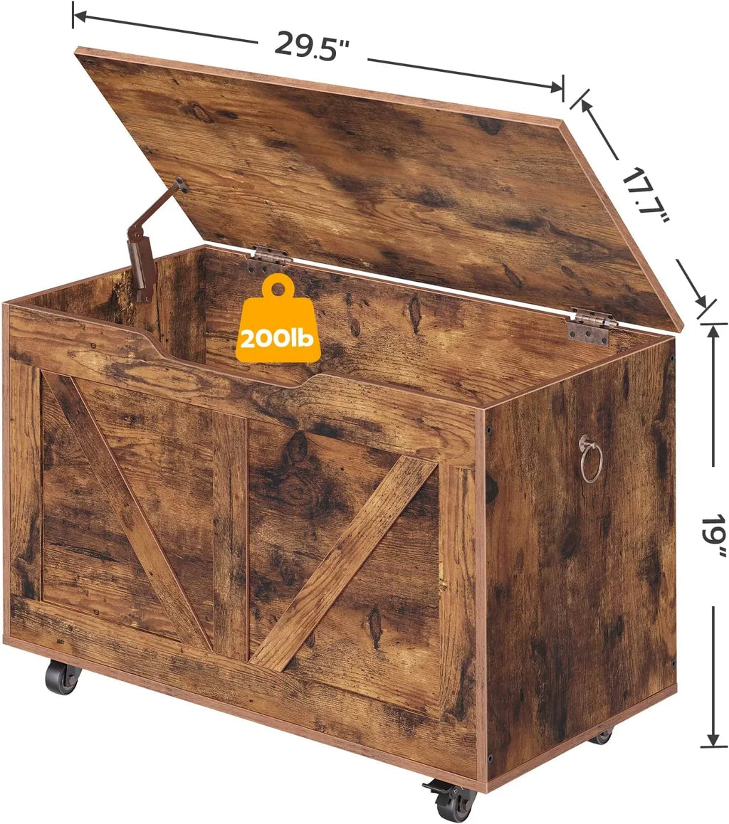 Hinge, Brown Assembly, Movable, Safety Entryway Wheels, Easy Supports Shoe Bench, lb, Wooden Bench Chest, Rustic Sturdy U-Shaped Storage Trunk Opening, on Storage Storage FG74CW01 220 Bench,