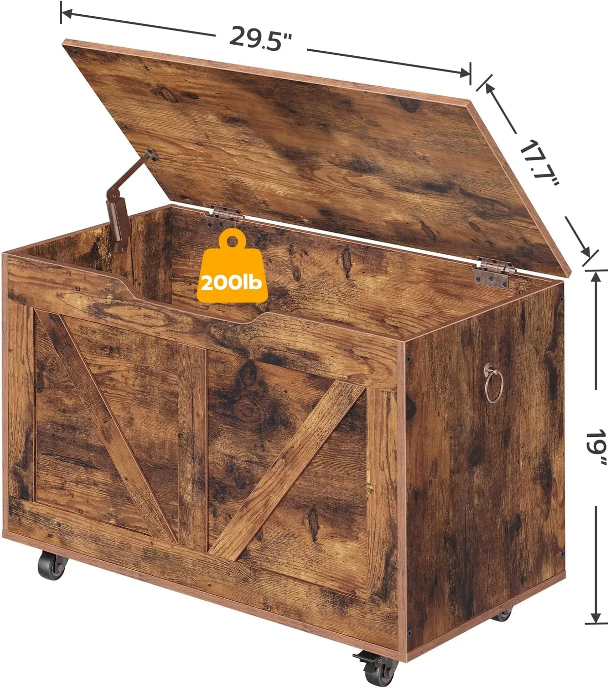 Hinge, Brown Assembly, Movable, Safety Entryway Wheels, Easy Supports Shoe Bench, lb, Wooden Bench Chest, Rustic Sturdy U-Shaped Storage Trunk Opening, on Storage Storage FG74CW01 220 Bench,