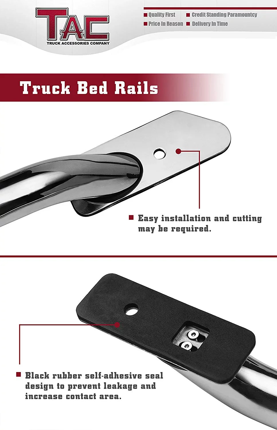 Side Sierra 304 Rails 1500 Steel Accessories 2014-2024 CarbonPro 2pcs Truck Denali Fit Stainless Bed Standard Silverado/ Bed(Excl. Chevy Editions) 6.5ft Rails