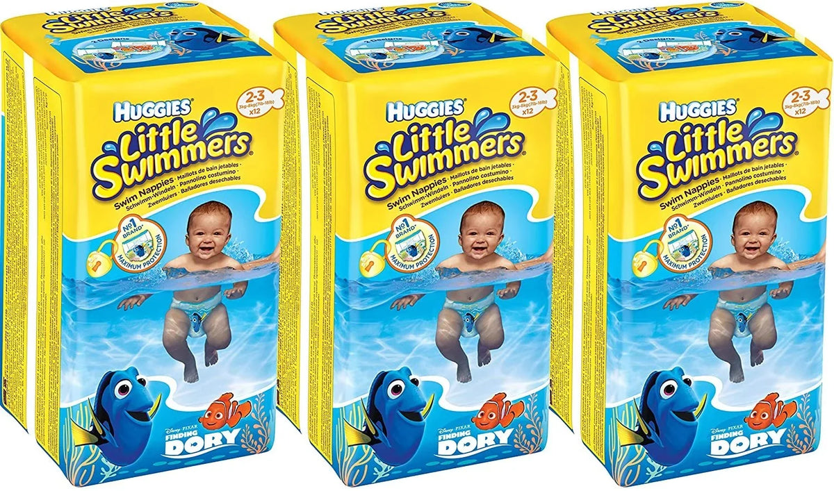 7lb-18lb., Disposable Little X-Small Swim Diapers, 3 Huggies 12 x Pants Swimmers
