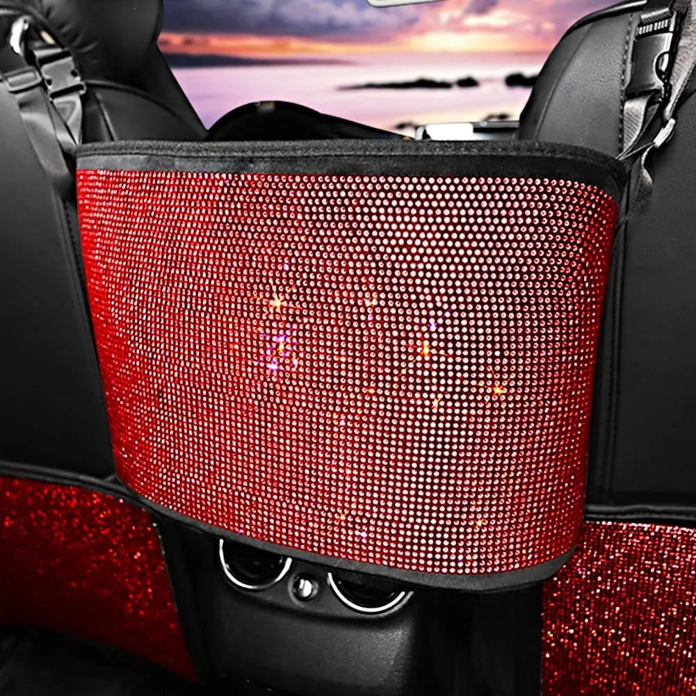 Bling Seat Backseat - Accessories Pocket Can,Rhinestones Car Handbag Car Auto Plush,Red StorageTrash Holder Organizer,Car Net Seat Between eing Bag,3-Pack Seat,Back Storage