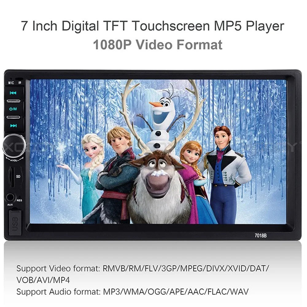 with Backup Link Radio with Audio MP5/4/3 7-inch Function Mirror Polarlander Multimedia Car Double Car Camera Screen Stereo Car Din Bluetooth Touch Player 4LED