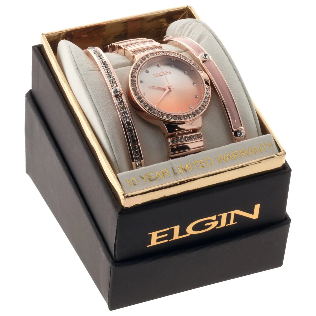 Rose Adult (EG160012RGST) Watch Female Elgin Set Gold in Analog Bracelet 3pc and