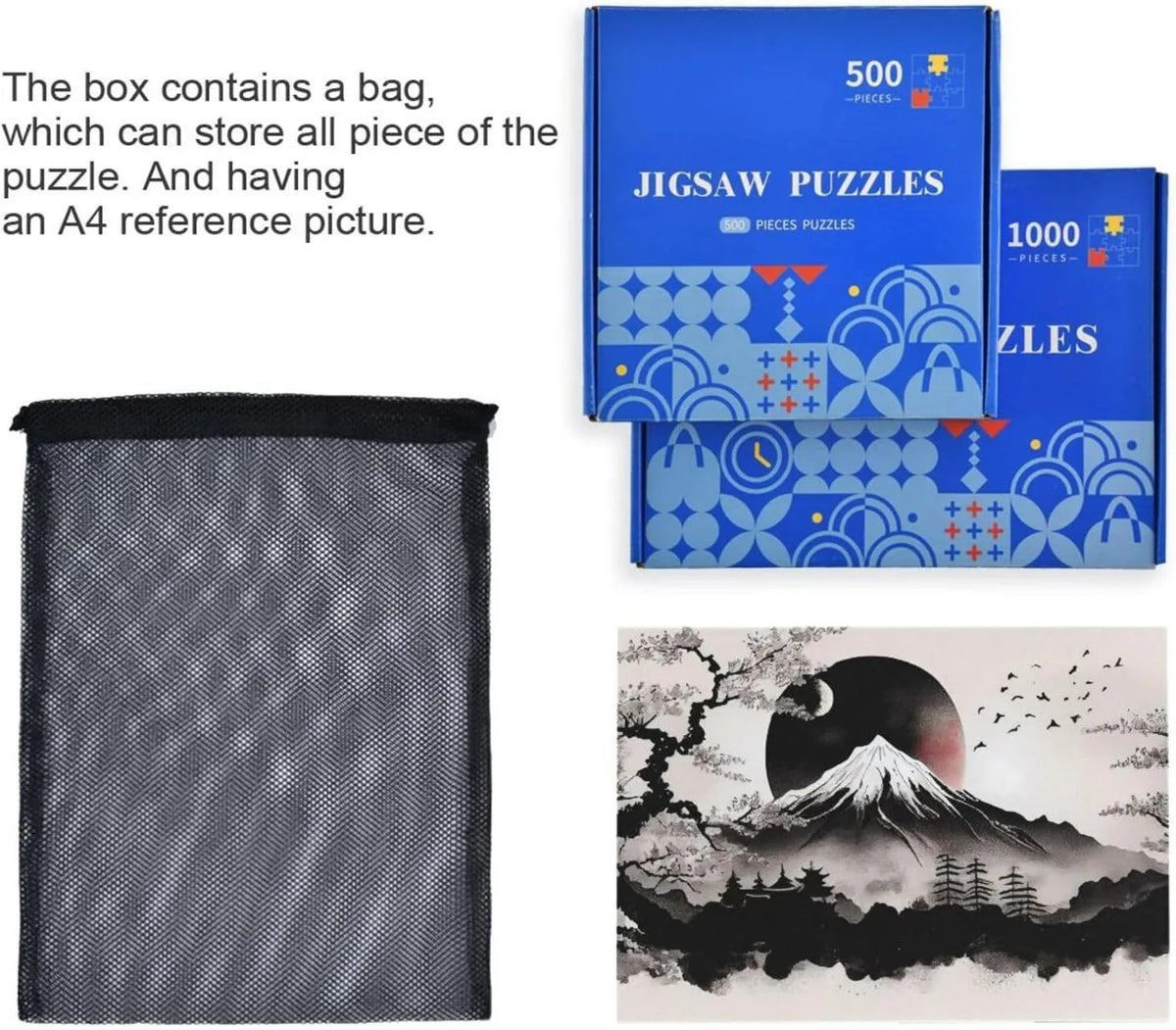 Painting Gift Kids Parents Japanese Exercise Traditional Family Game Fun Friends Print, with 500 Challenging Jigsaw Puzzle Puzzle for Storage Adults, Wooden Brain Bag, for Zigsaw