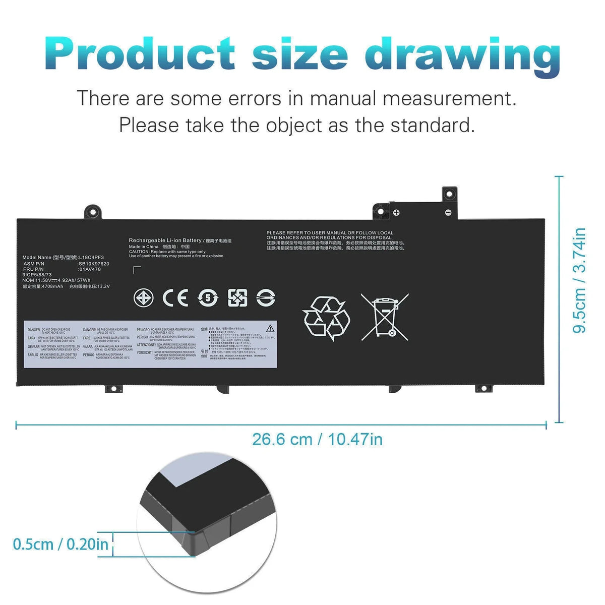 01AV478 SB10K97620 01AV479 57Wh Lenovo ThinkPad T480S L17M3P72 For Battery
