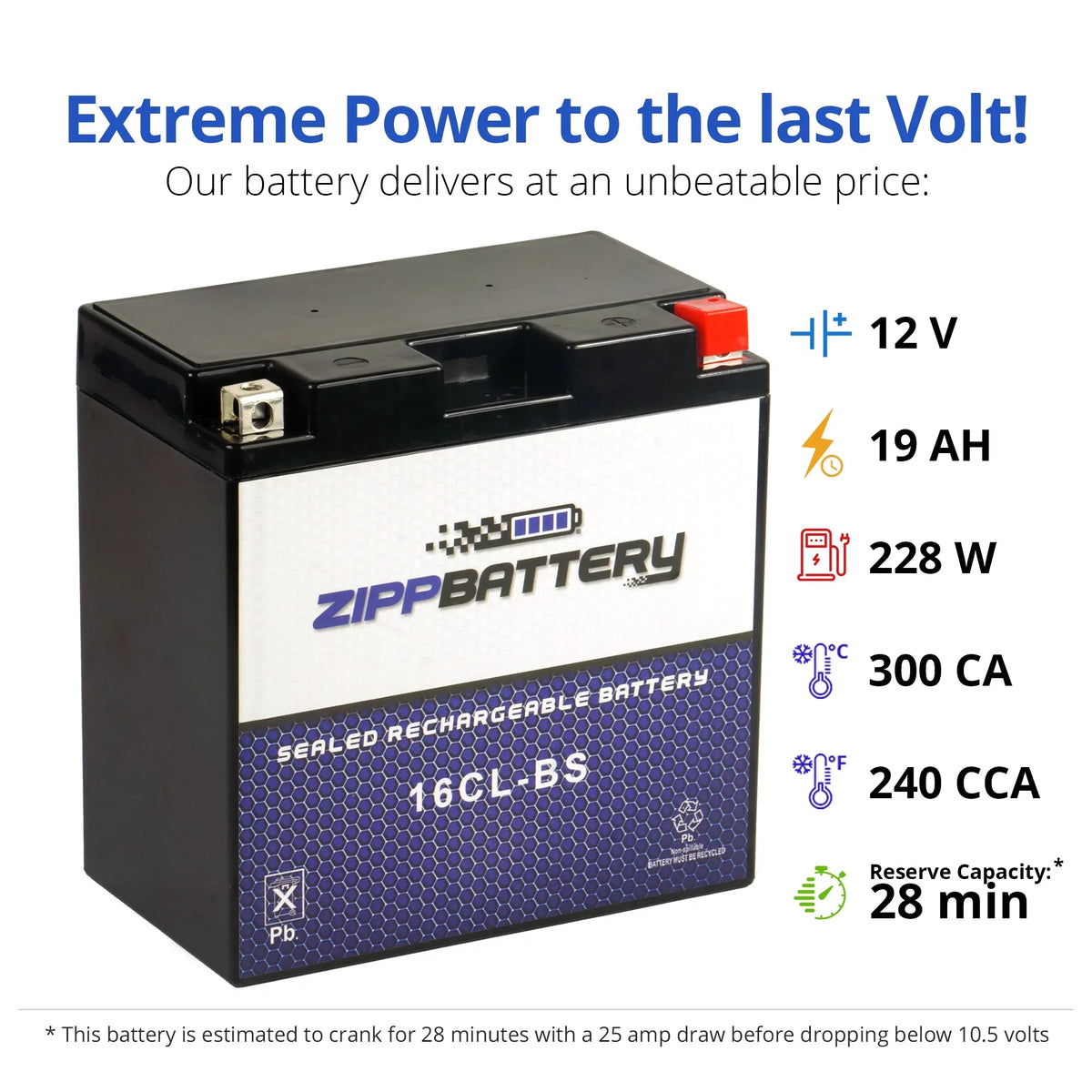 Ts Jf650 Cc Yb16cl-bs Battery Ski Battery for 89-'96, Jf650 Kawasaki 86-'95 650cc Jet X2 Zipp