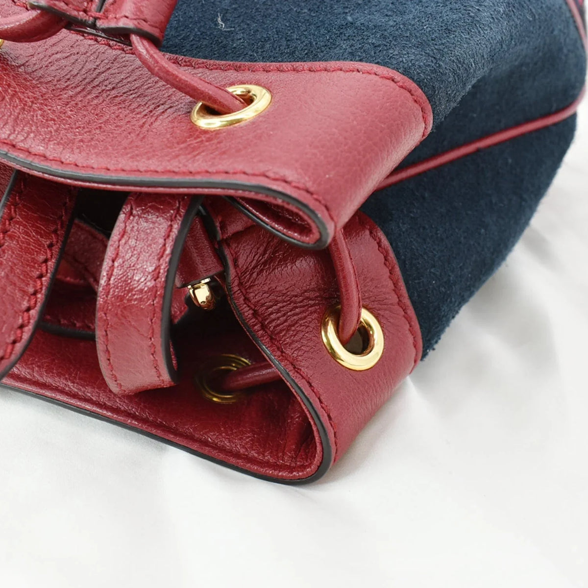 Bag Blue Pre-owned Leather Suede Trimmed 550620 Ophidia Bucket Mini
