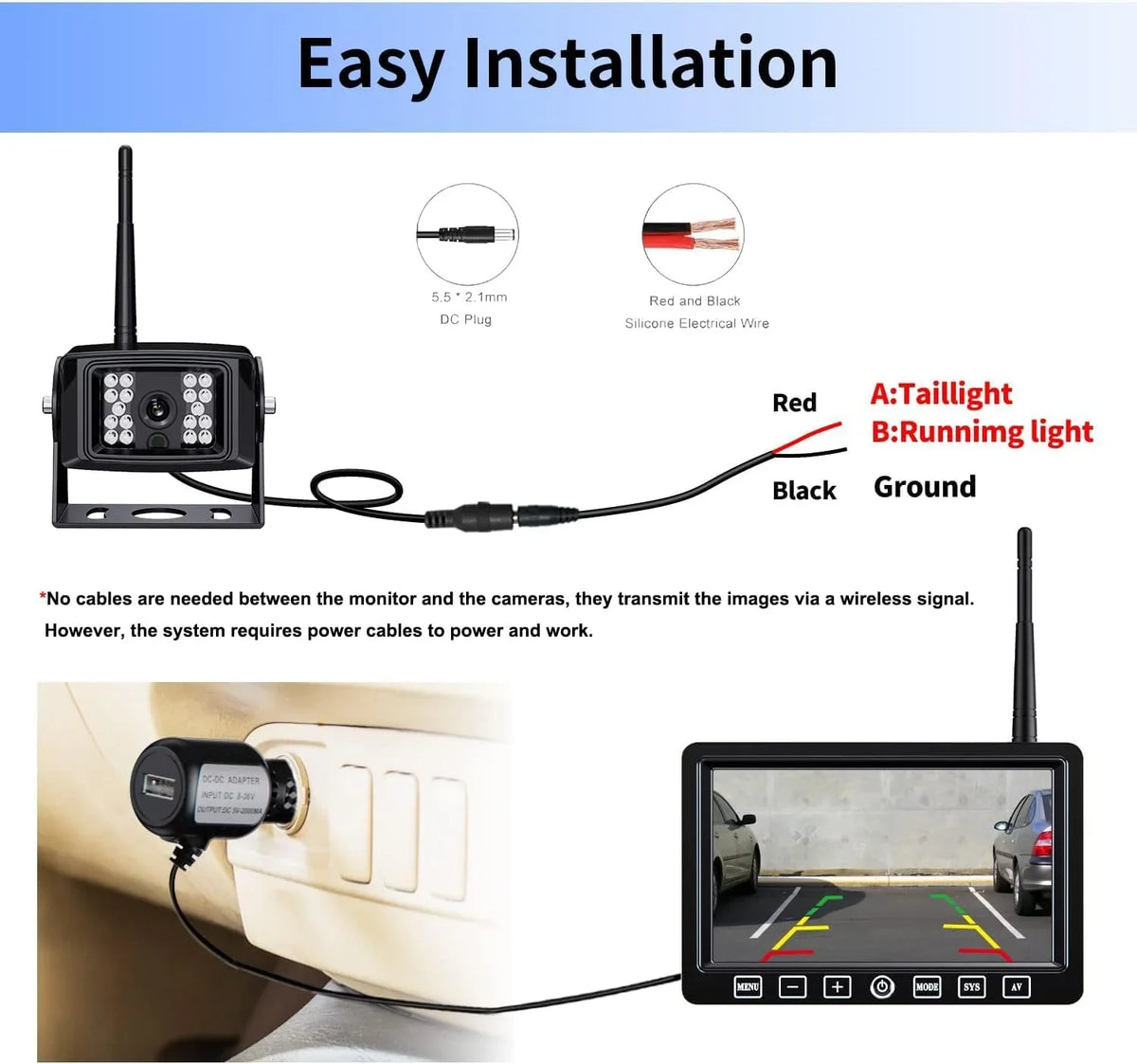 Wireless Truck/Semi-Trailer/Box Camera Monitor 1080P for Moistureproof IP69 Backup Rear Truck/-B4C Camera Digital View 7'' Kit System