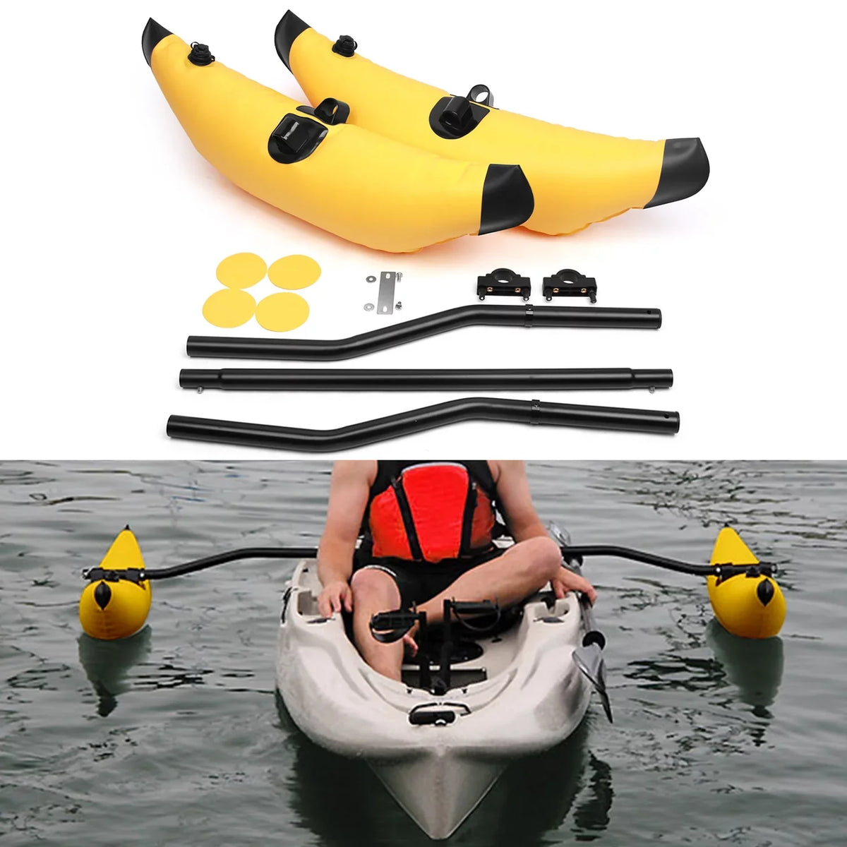 Fishing Outrigger Float Kayak Inflatable Vessel Kayak Stabilizer Sidekick Kit System Float with Rod Arms Meterk Standing