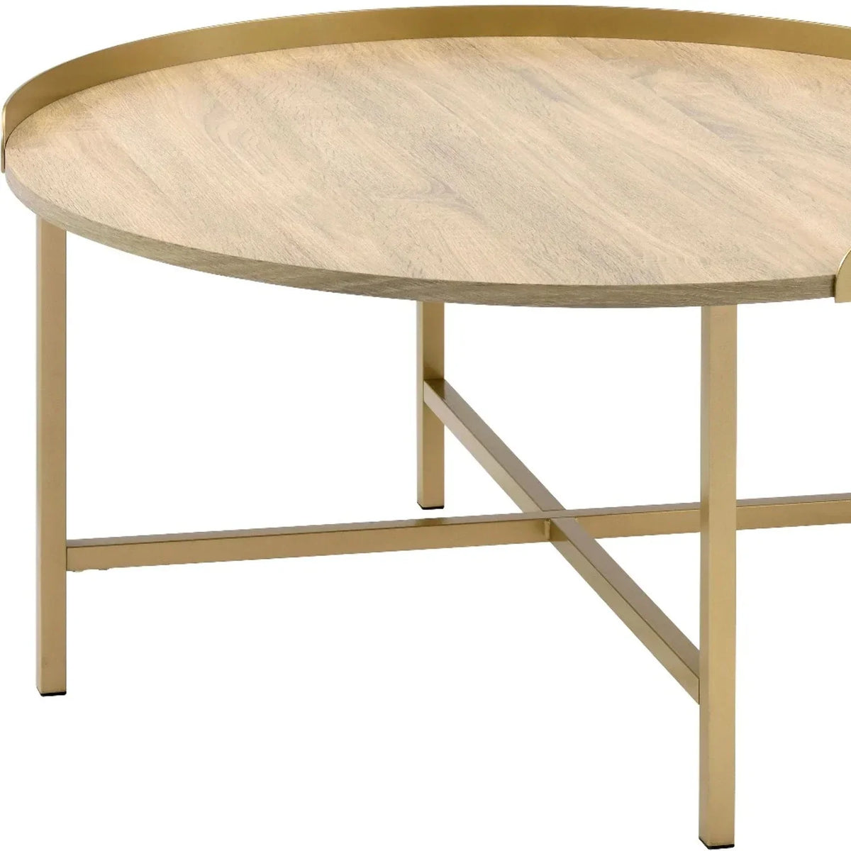 Oak x Metal in. Wood HomeRoots & Round 490508 34 Gold Manufactured Coffee & 18 34 Table x