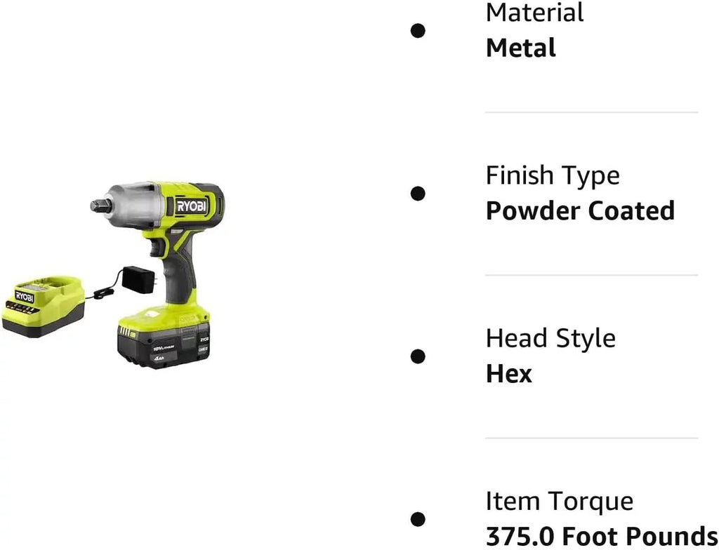 Ah 18V with 4.0 Impact Wrench Battery in. Cordless + Kit 1/2 Charger and