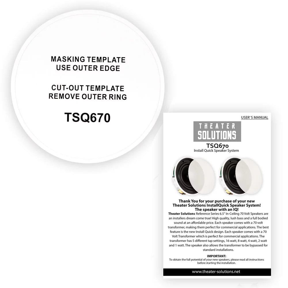 In Pair Woofers TSQ670 70 Volt Mount with Ceiling 6.5" Speakers Pack Solutions Theater Flush 12