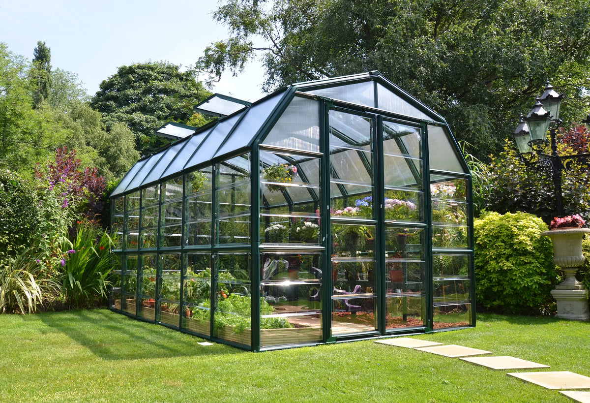 Grand x Clear - Gardener 2 - Greenhouse Canopia Walk-In - 12' Vents 8' Roof with Green Palram