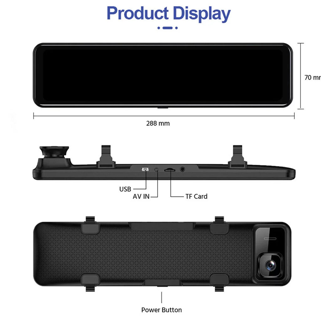 Full Angle, Camera Backup Night Camera Screen Touch Dash Mirror Cam View Parking and Starlight 170° Wide Car Camera Moistureproof Front Monitor 12" 4K Large Backup Rear Vision,