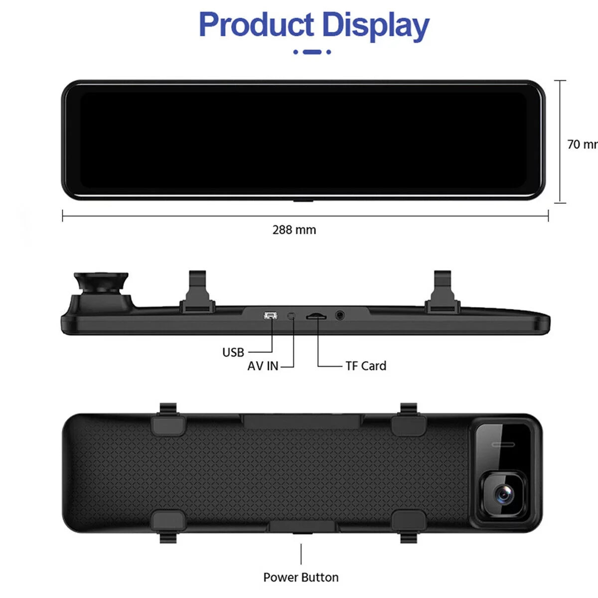 Full Angle, Camera Backup Night Camera Screen Touch Dash Mirror Cam View Parking and Starlight 170° Wide Car Camera Moistureproof Front Monitor 12" 4K Large Backup Rear Vision,