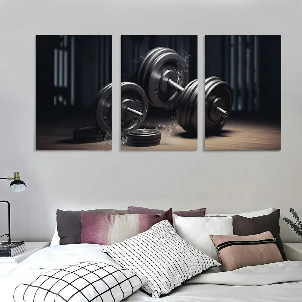 Home 12x16x3pcs Poster Wall Room Decor Workout Panels Decor Wall Gym Dumbbell Decor Art Aesthetic Living Poster 12''x16''X3 Home Motivational Paintings Poster Canvas Fitness Fitness