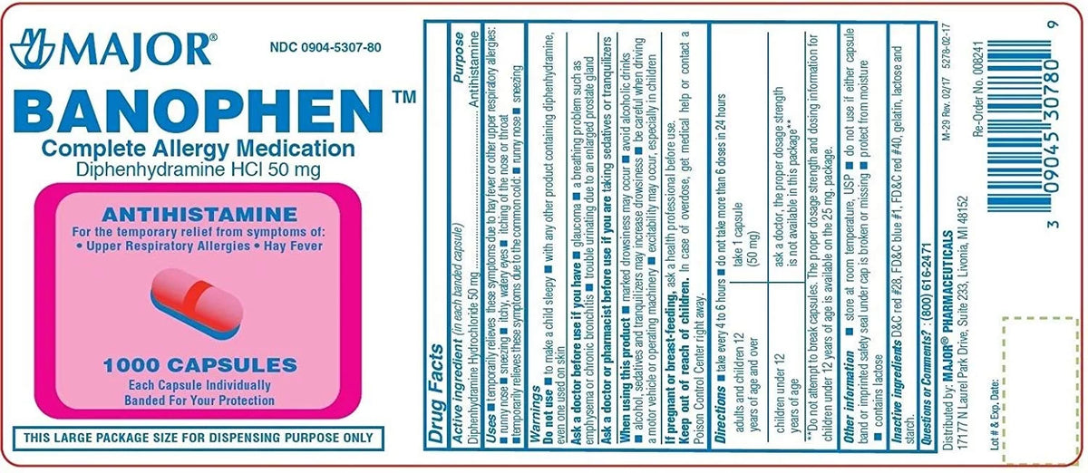 4 Banophen 1000ct 50mg, Pack Diphenhydramine Capsules,