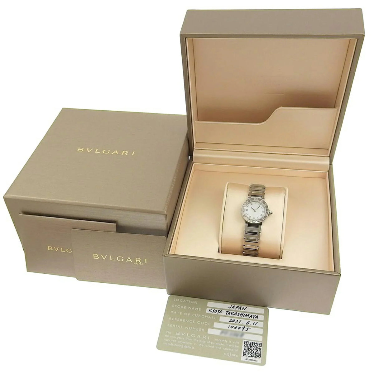 Dial Watch (Like of Mother Battery Pre-Owned Diamond 103095 New) BB23S Pearl 12P Bulgari Shell