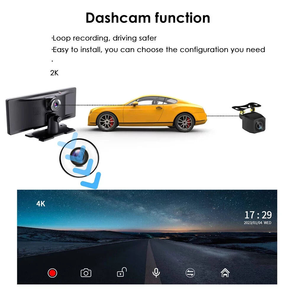 Auto Screen Dash ". Dual Android Camera Touch Wifi Paddsun Car Channel Wireless 2K 10.26''