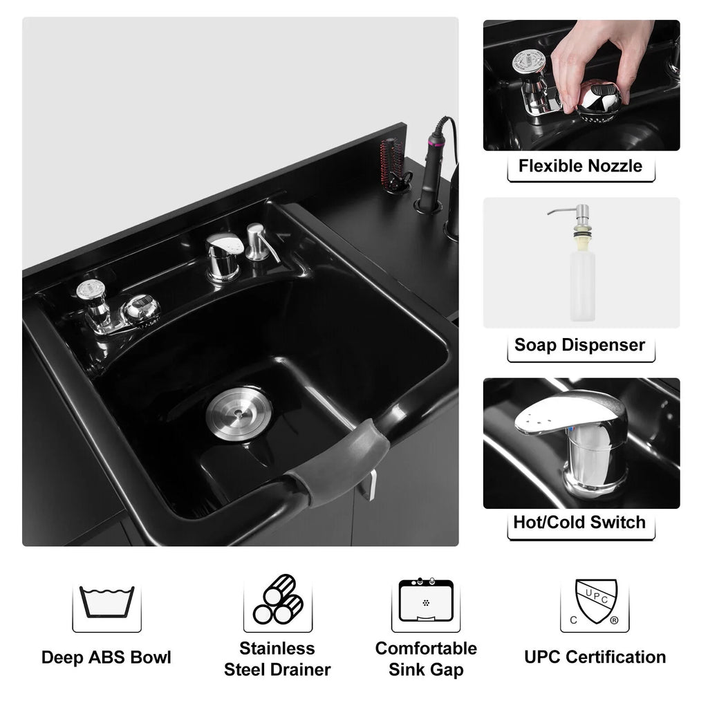 ,Hair Artist Station Salon Trap,Drawer(Black) Hair Beauty Shampoo Holes,P with Backwash Dryer Sink hand