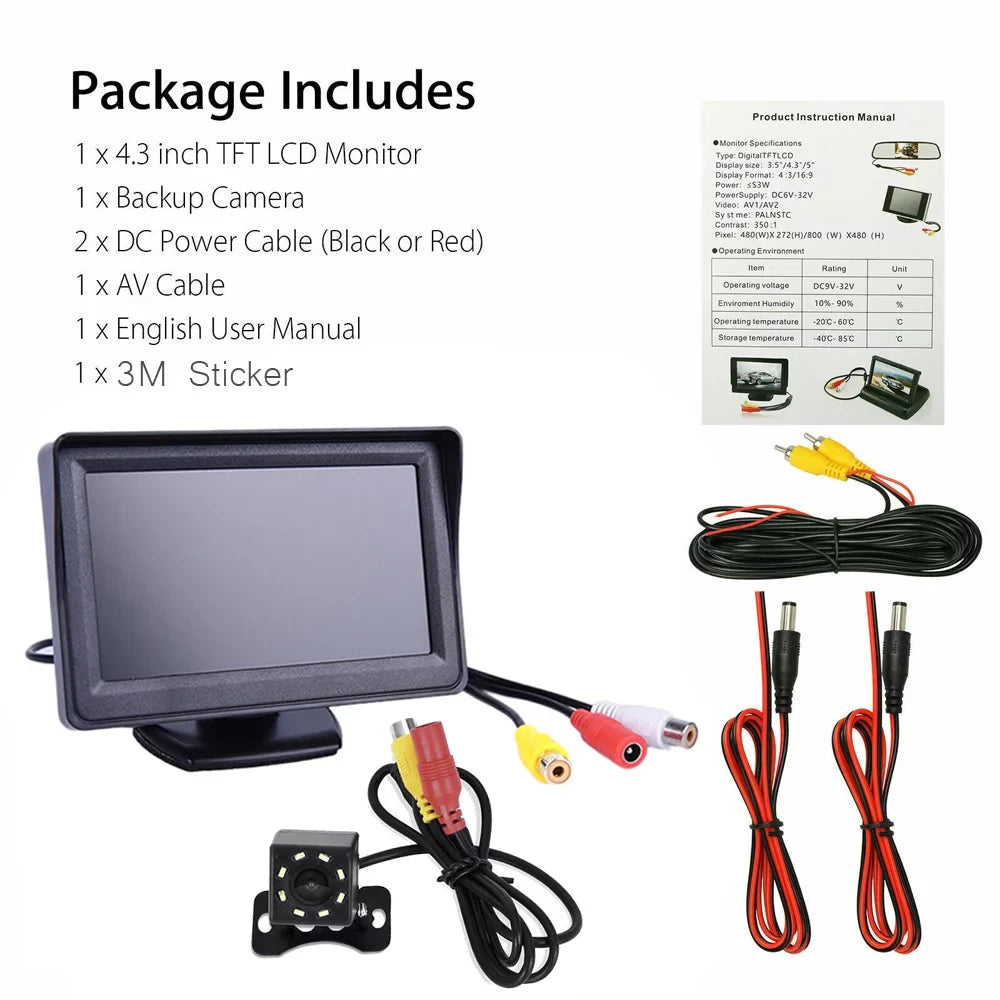 Installation One Easy Cars, Suvs Trucks, Power 4.3 Rear Camera Grid Night Camera Vision Use for Lines Backup Camera Car Moistureproof 8 Backup 720P Backup Reverse/Continuous Pickups, Inch System
