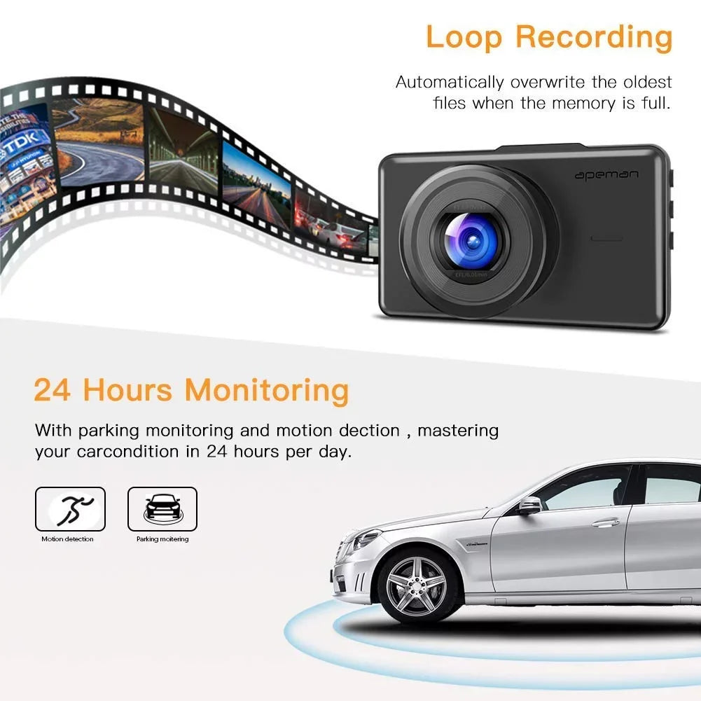 Monitor, Recording, Detection Angle, Motion 170°Wide G-Sensor, Recorder , Cam 1080P 3" Screen Parking Car Driving Loop Dash