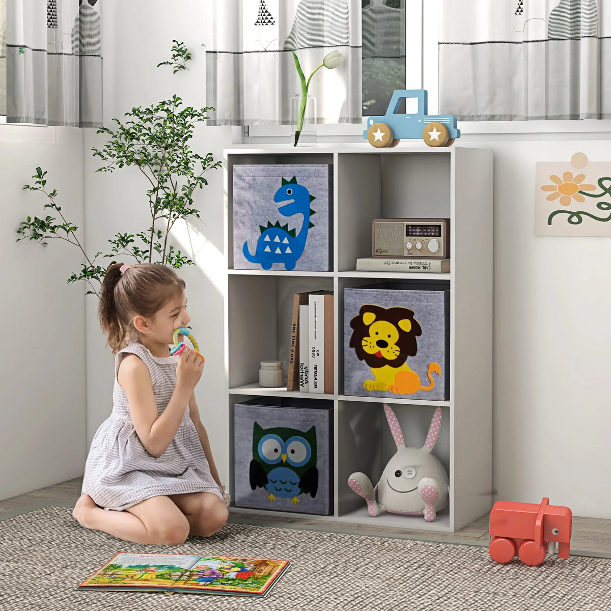 Design, Children's & Storage Qaba Storage Cute Toy White with Bins Animal 3