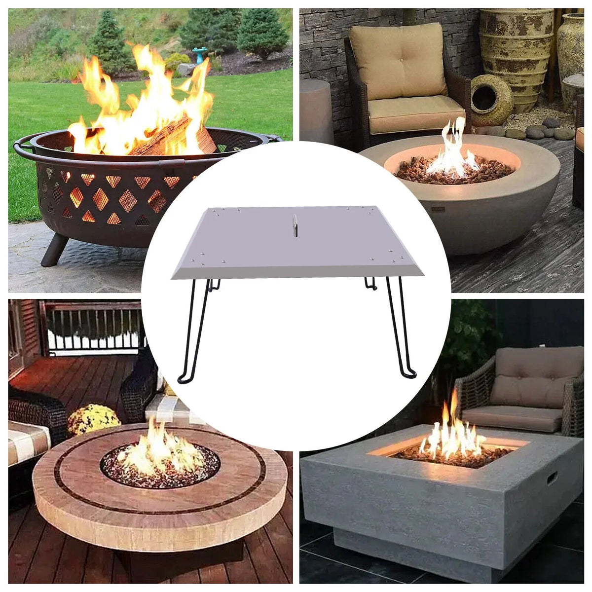 Foldable Miumaeov 24*24in Shield with Deflector Fire Down Pit Heat and to Pit Burner Push Legs Out Steel Heat Fire Stainless Square