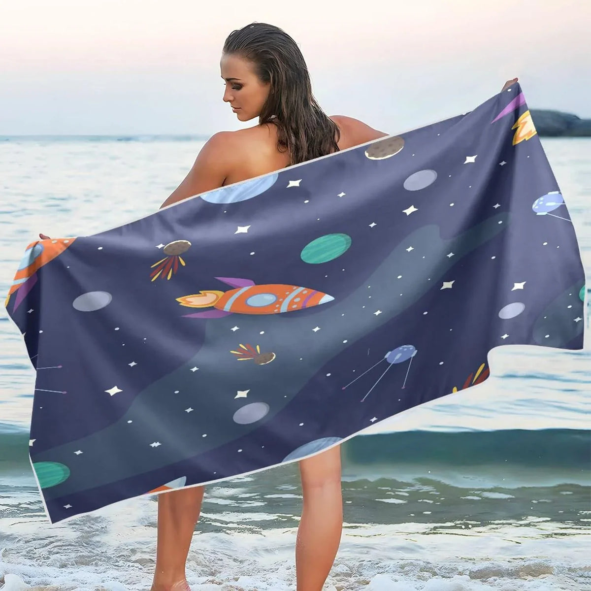 Lightweight Bestwell Oversized Super Camping Beach Travel Rocket Quick Swimming Dry Towel Holiday（312） Absorbent - Towel Cartoon Compact for - Towels