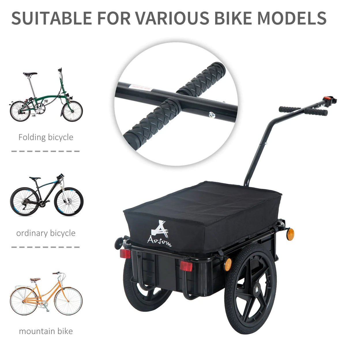 Bicycle Aosom Enclosed Black Wheel - Internal Double Frame Trailer Cargo