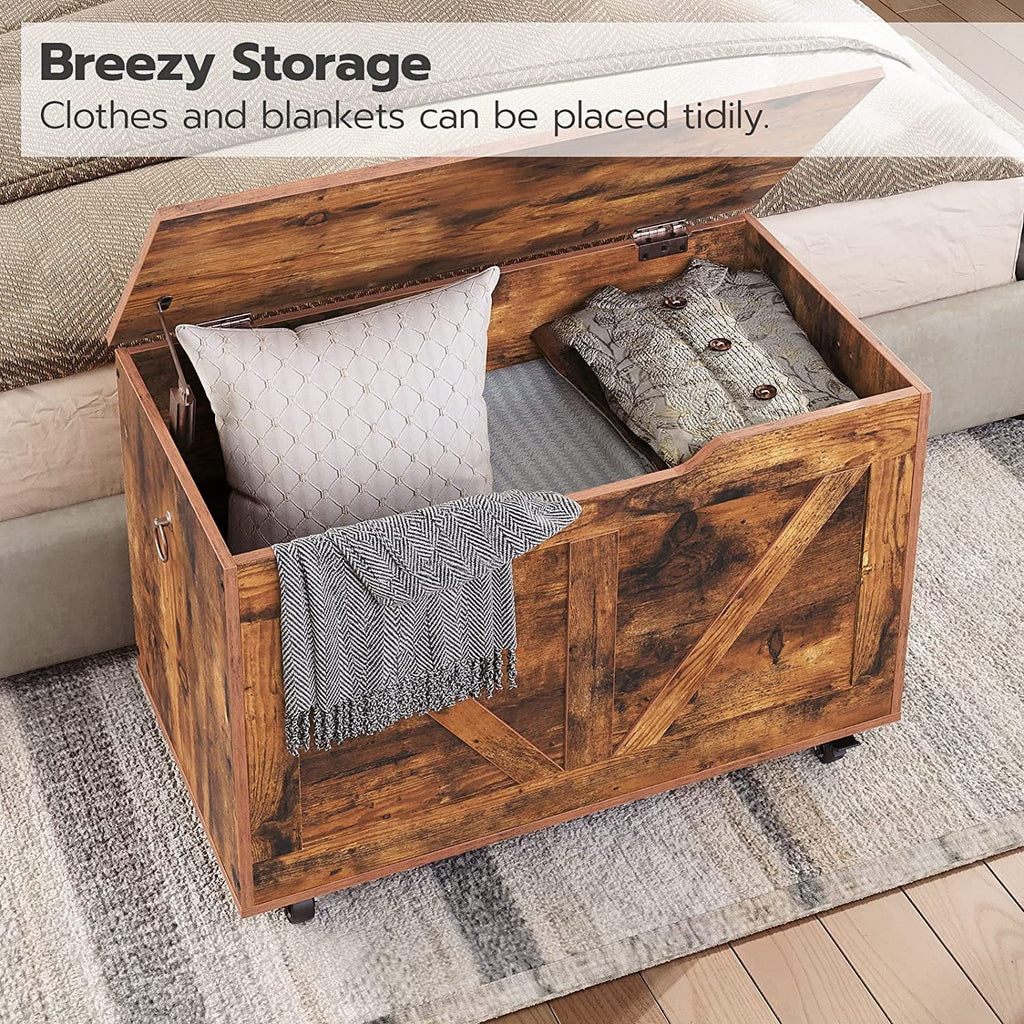 Hinge, Brown Assembly, Movable, Safety Entryway Wheels, Easy Supports Shoe Bench, lb, Wooden Bench Chest, Rustic Sturdy U-Shaped Storage Trunk Opening, on Storage Storage FG74CW01 220 Bench,