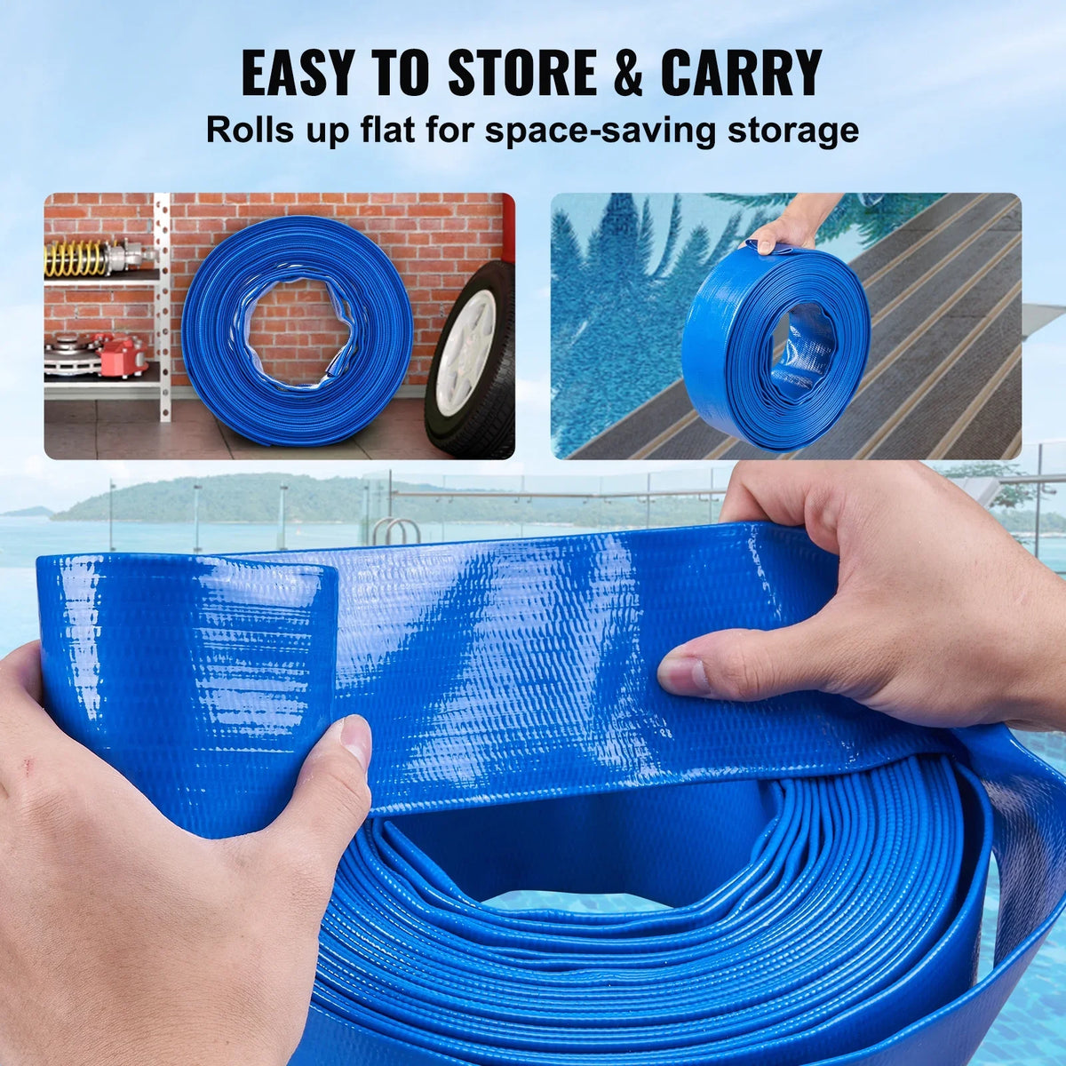 and Lay Discharge Clamps Chemical Filter Pool Premium Defensive 2'' Blue x Backwash with Climatic 50' Hose Hose Swimming Flat
