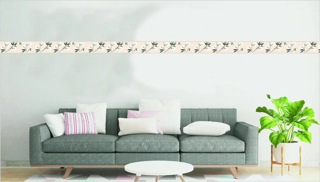 ft Deco's and Leaves Design, in, Floral Border Wall 15 and 7 Retro Cream Wallpaper White Dundee Border - Adhesive Self x Flowers Peel Stick