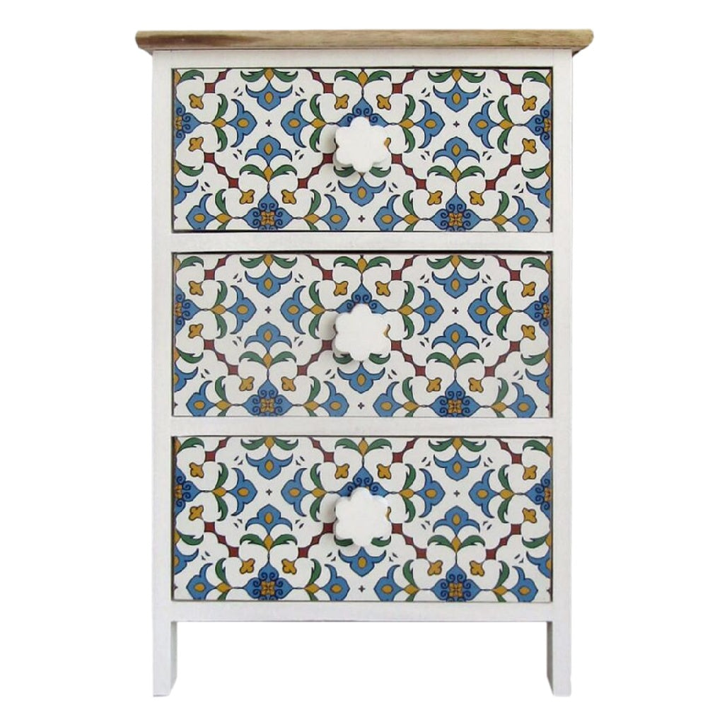Kunstvoller 3-Schubladen-Wohnzimmerschrank mit floralem Muster