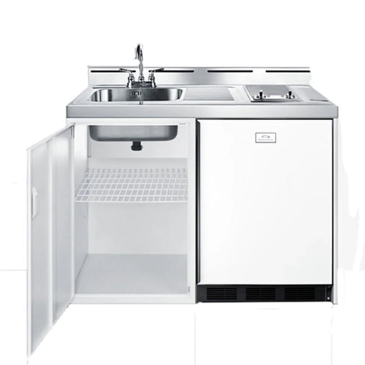 cabinet kitchenette smooth-top storage and wide 115V with sink, 48" cooktop, all-in-one 2-burner refrigerator-freezer,