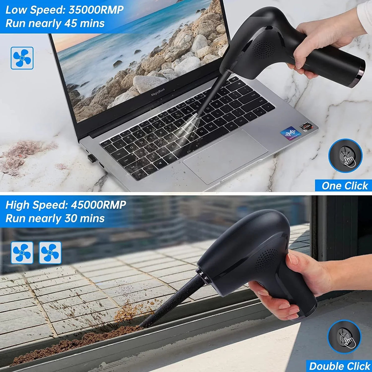 Blower 45000RPM Compressed Keyboard Effective Adjust, - Fast Air Kit 2-Speed and Charging Replacement with Air Canned Cleaner 10W - Reusable, Duster 6000mAh for