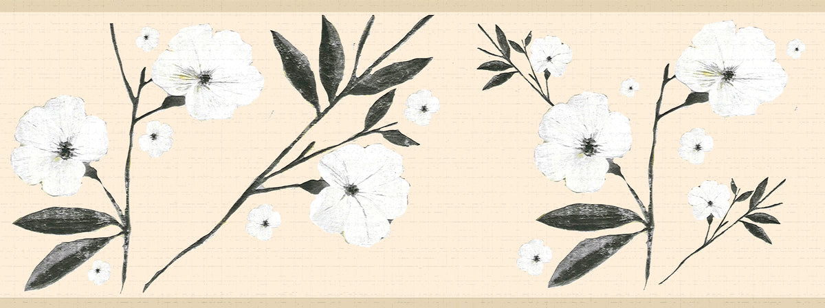 ft Deco's and Leaves Design, in, Floral Border Wall 15 and 7 Retro Cream Wallpaper White Dundee Border - Adhesive Self x Flowers Peel Stick