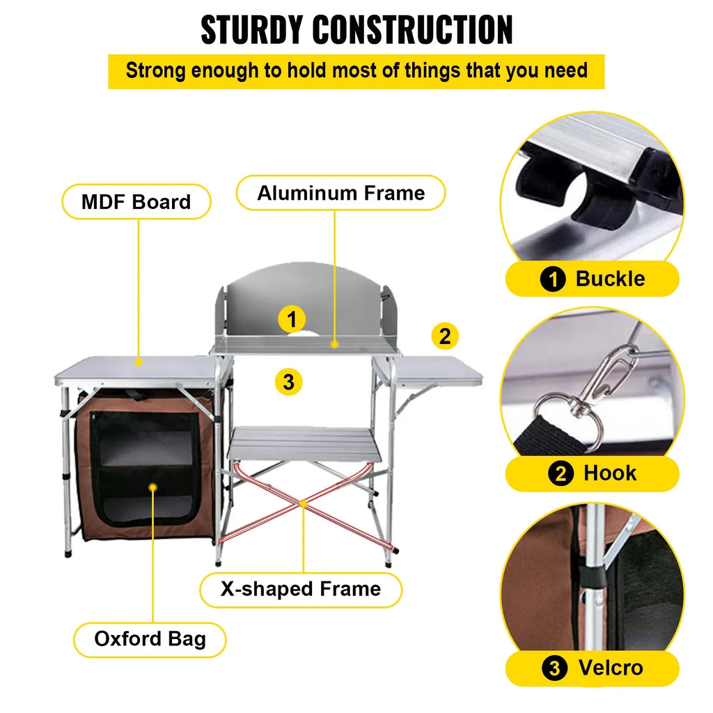 for Bag Table Camping Table 2-Tier, with Brown Party, Color, Kitchen , Zippered Cook Camp Portable Outdoor Table Camping, Folding