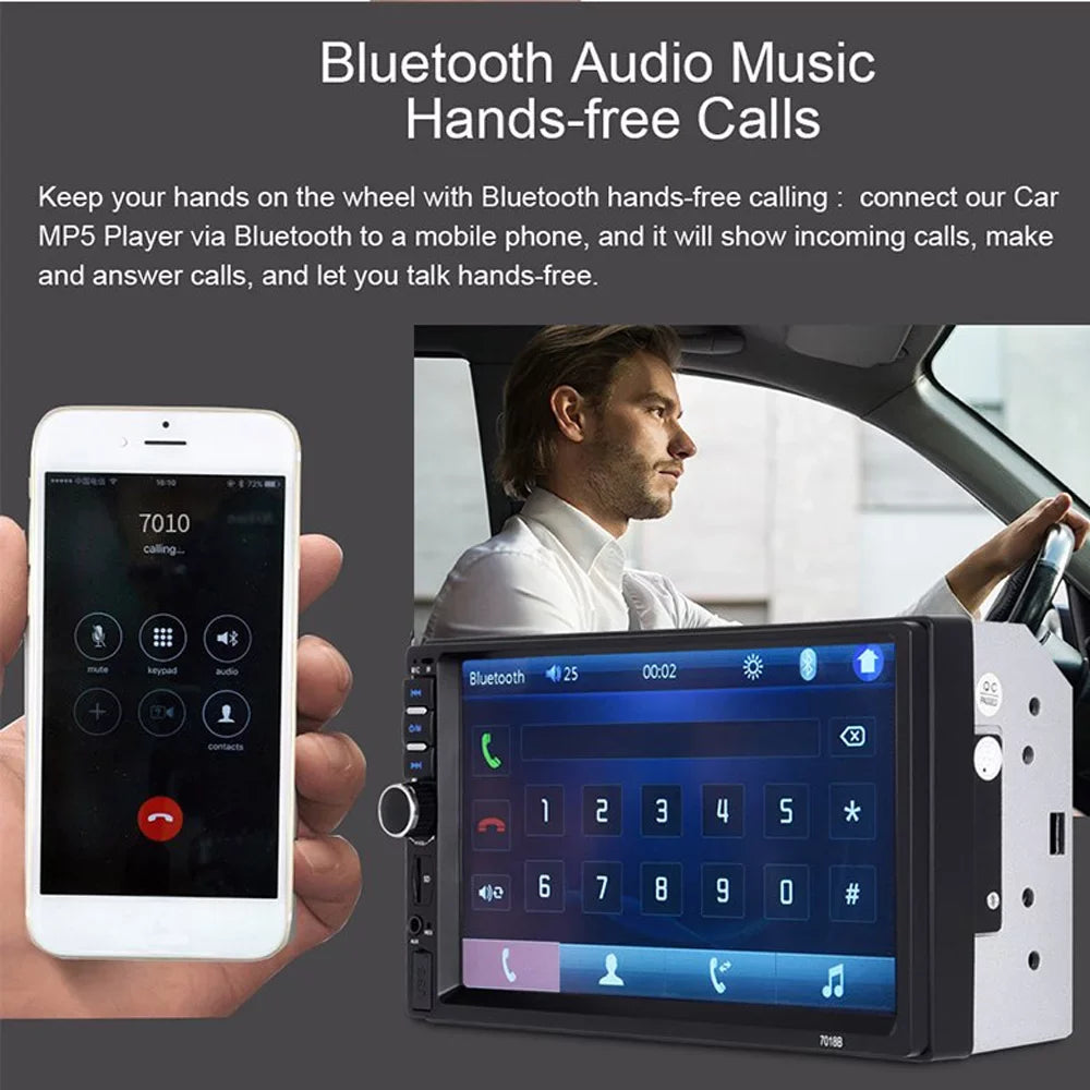 with Backup Link Radio with Audio MP5/4/3 7-inch Function Mirror Polarlander Multimedia Car Double Car Camera Screen Stereo Car Din Bluetooth Touch Player 4LED