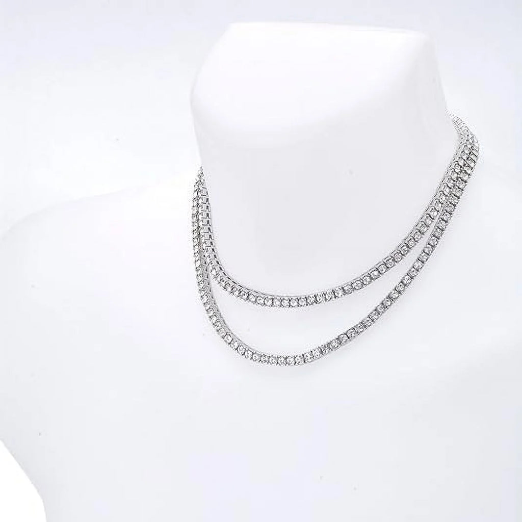 16" and Luxury Double 2 Row Plated 18" Silver Tennis 3 Hip Set Hop pc Bracelet + Chain 8"